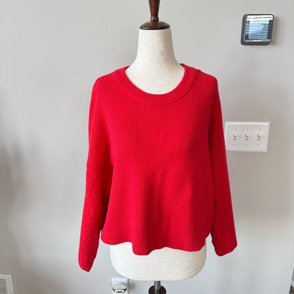 Jack by BB Dakota Boxy Poppy Red In The Mix Stitch Slightly Cropped Sweater - Picture 6 of 10